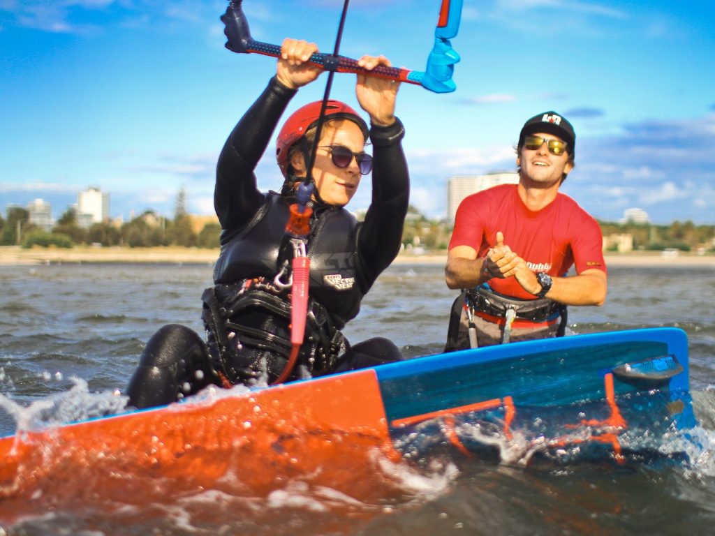 Fun kiteboarding lessons at St Kilda Beach, Melbourne.