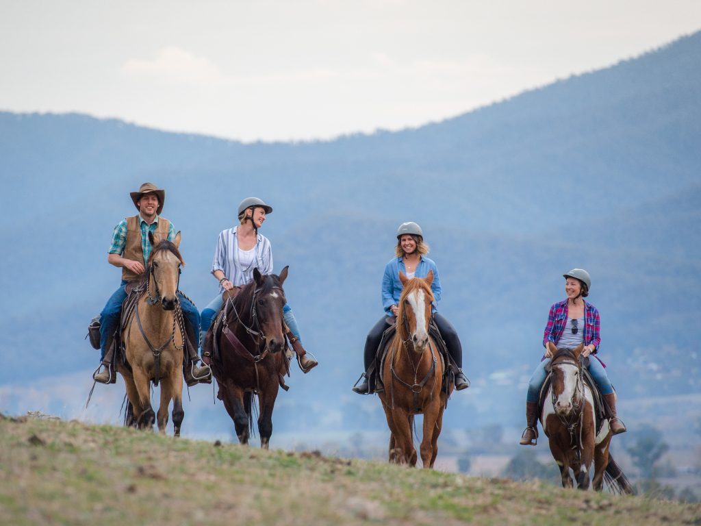 Guests enjoying horseback riding at Spring Spur in Tawonga, Victoria