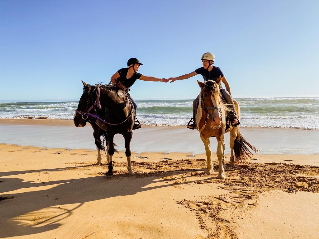Horseback riding on St. Andrews Beach; Relaxing in Peninsula Hot Springs; Mornington Peninsula coastal adventure; Beach & Bathe Package experience; Gunnamatta Trail Rides offering