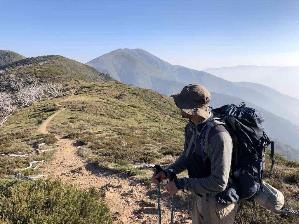 Hikers on The Razorback Walk in Victoria's Alpine National Park